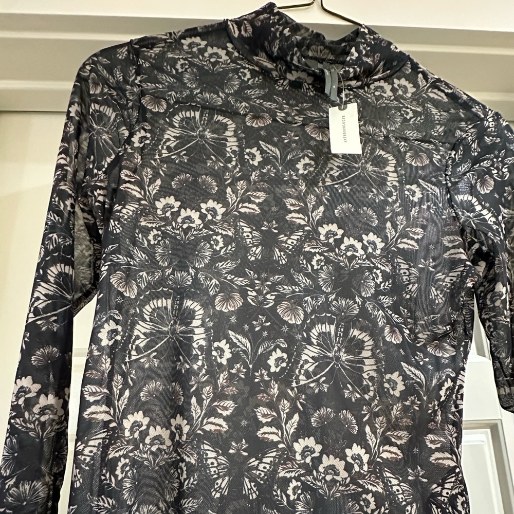 Anthropologie Black and White Floral Long Sleeve Top